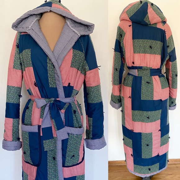 Vintage 60s-Inspired Quilted Robe *Medium/Large* Cottagecore Hooded Quilt Coat - Picture 1 of 10
